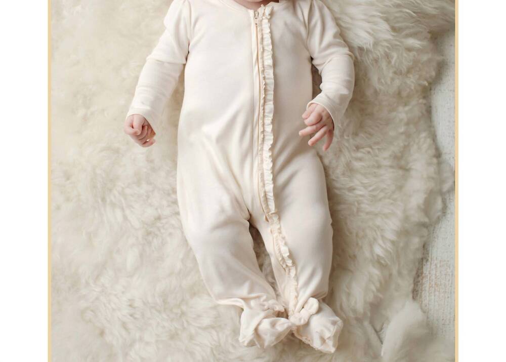 NEW LEMON LOVES LAYETTE newborns and baby girls' lulu romper in eggnog beige